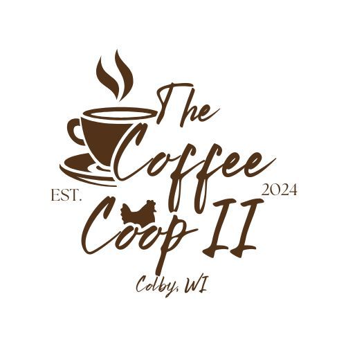 A cup of coffee with steam coming out of it and the words `` the coffee coop '' written on it.