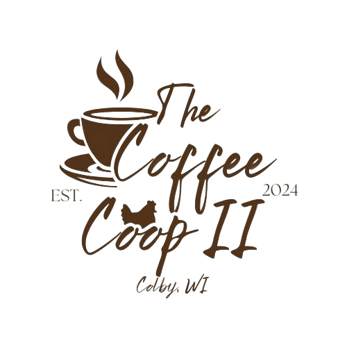 A cup of coffee with steam coming out of it and the words `` the coffee coop '' written on it.