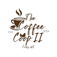 A cup of coffee with steam coming out of it and the words `` the coffee coop '' written on it.