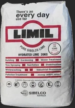 A White Bag That Says Limil Hydrated Lime 20kg — Campbell's Truck and Bobcat and Landscape Supplies In Gympie, QLD