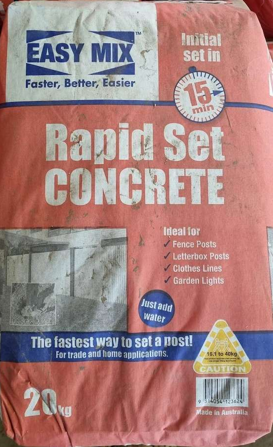 A Bag Of Easy Mix Rapid Set Concrete Is Sitting On A Table — Campbell's Truck and Bobcat and Landscape Supplies In Gympie, QLD