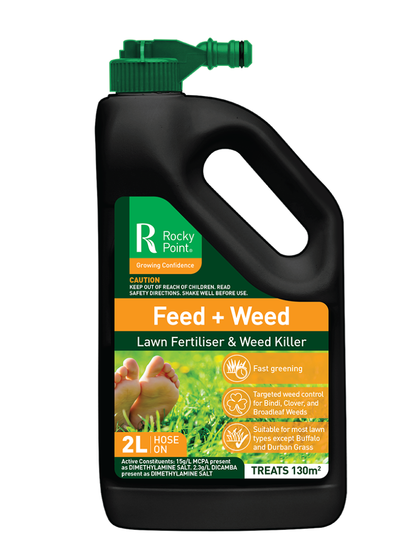 A bottle of feed + weed is on a white background.