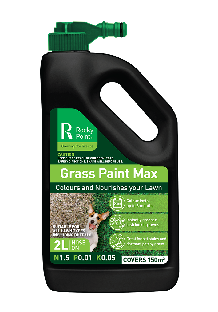A bottle of grass paint max with a hose attached to it.