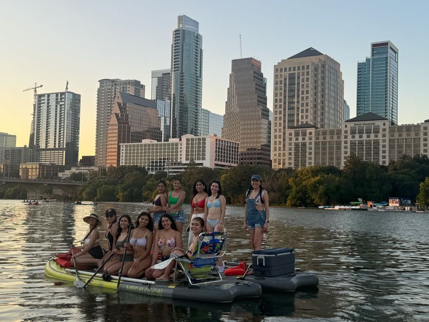 Bachelorette party on private paddle tour in Austin with matching outfits