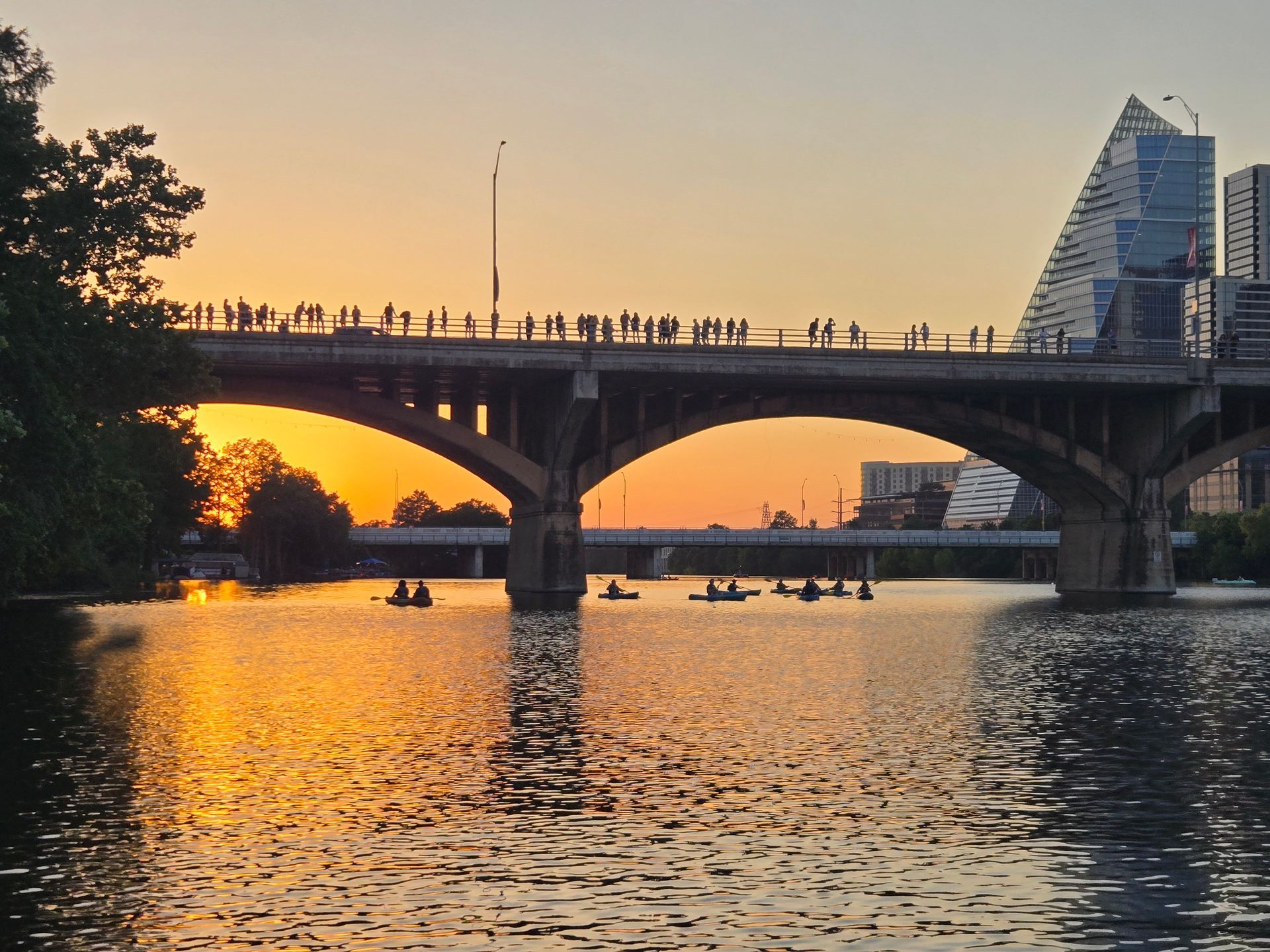 Sunset Silhouette of the congress bridge in Downtown Austin Texas