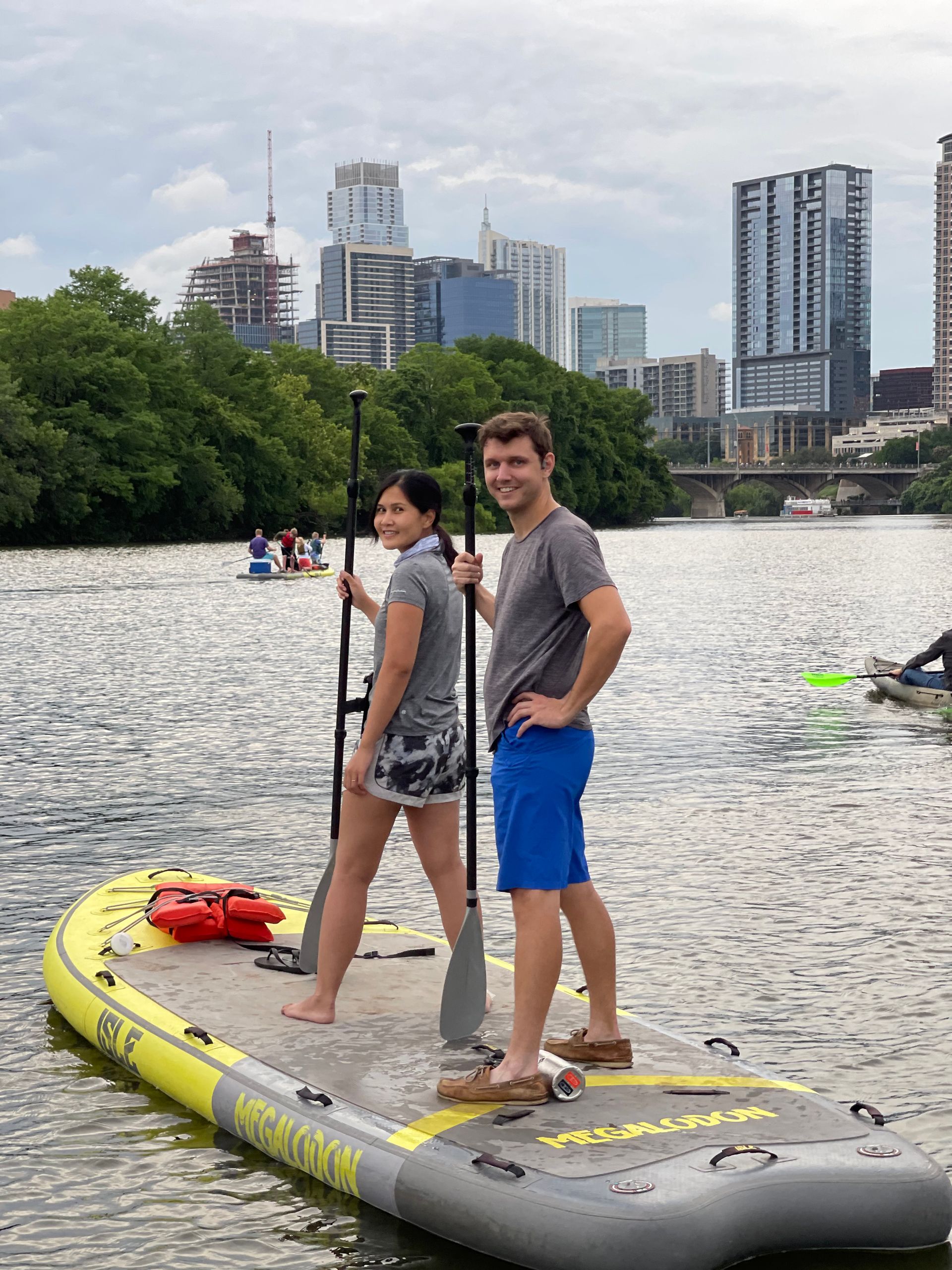 Peaceful people on a kayak at sunset on Lady Bird Lake.