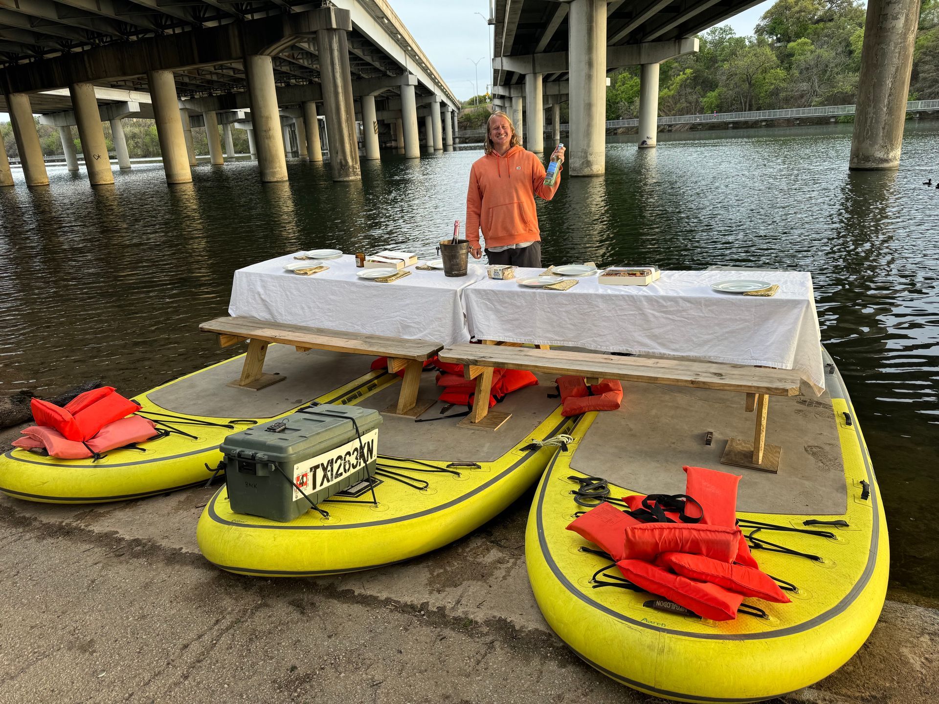 Private paddle tour group on Lady Bird Lake with Austin skyline in background