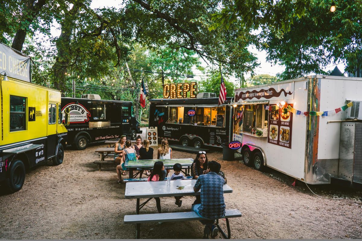 Rainey Street Food Trucks near lady bird lake in Austin Texas