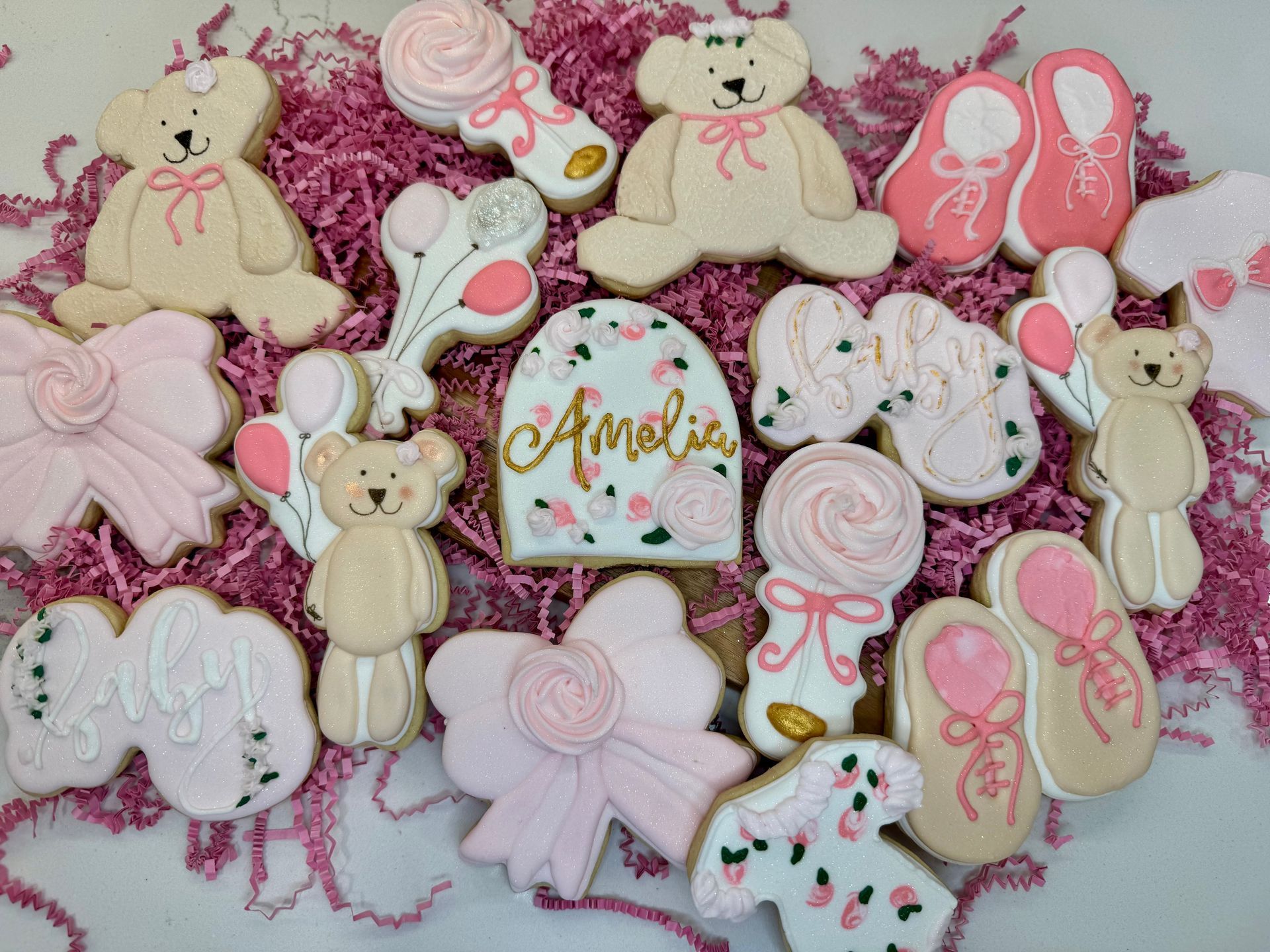Pink Bear Baby Shower Cookies