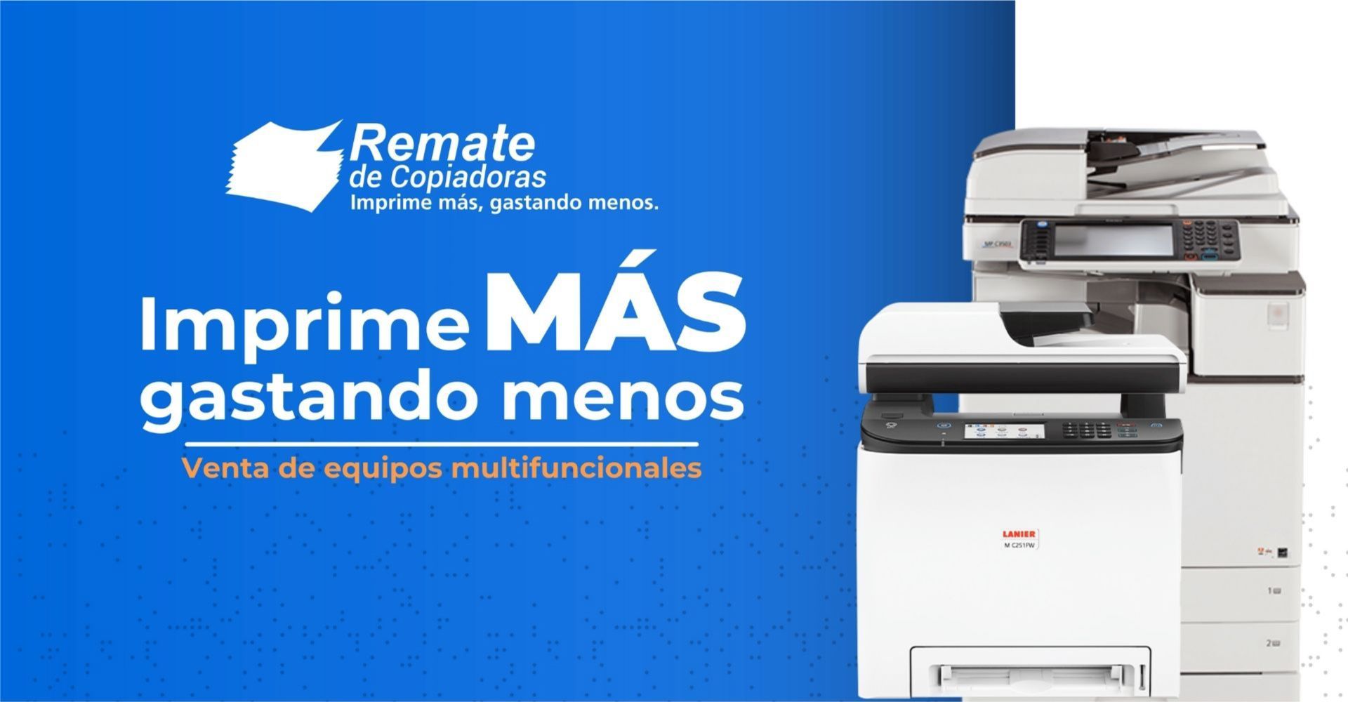 Un grupo de impresores están sentados uno al lado del otro sobre un fondo azul.