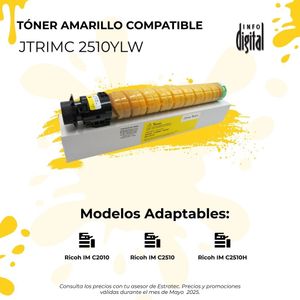 Un cartucho de tóner amarillo está encima de una caja blanca.
