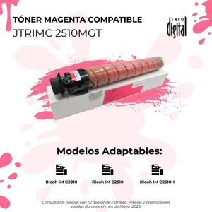 Un cartucho de tóner rosa está encima de una caja blanca.