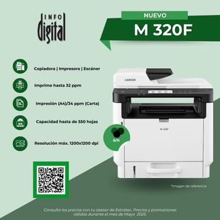 Un cartel de una impresora que dice nuevo m 320f