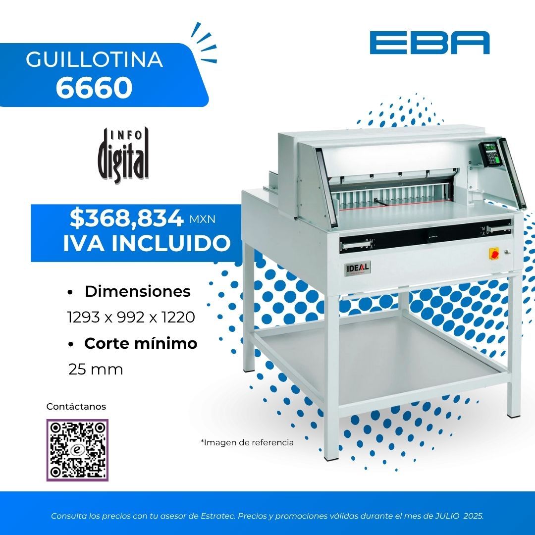 Un anuncio de una guillotina cortadora de papel modelo 6600