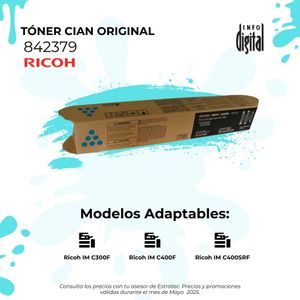 Una imagen de un toner cian original ricoh.