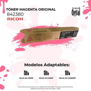 Una imagen de un tóner ricoh magenta original 842380.