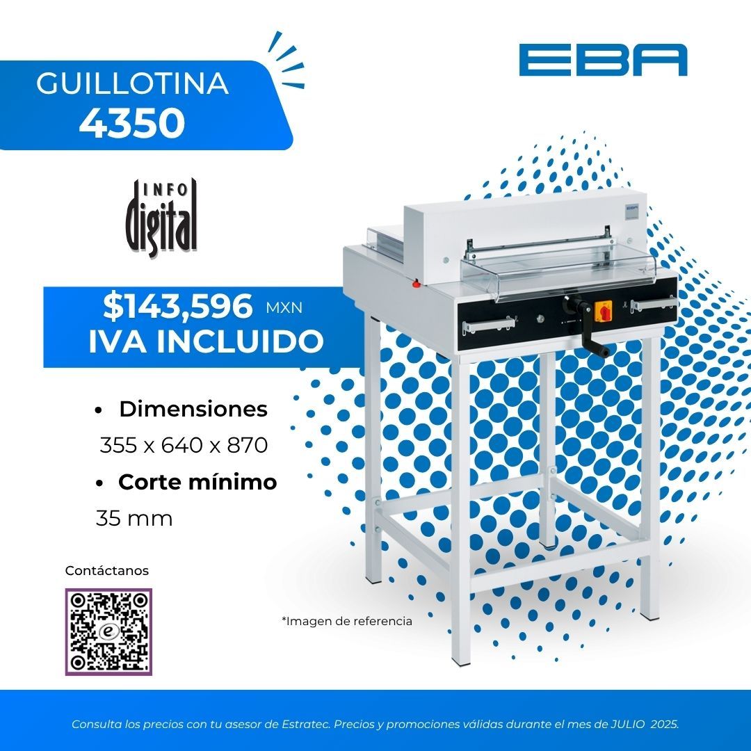 Un anuncio de una guillotina cortadora de papel modelo 4350
