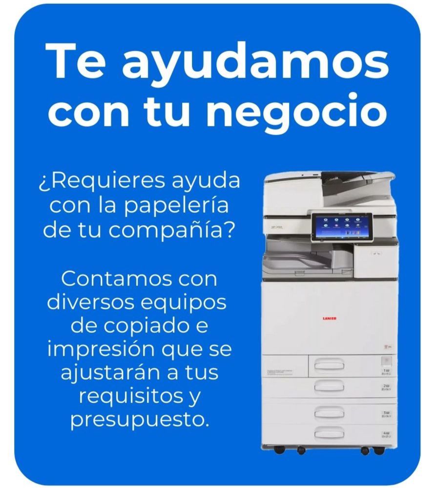 A blue sign that says te ayudamos con tu negocio