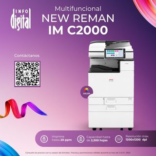 Un póster para una nueva impresora remanufacturada IM C2000.