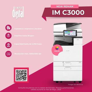 Un anuncio de una nueva impresora remanufacturada IM C3000
