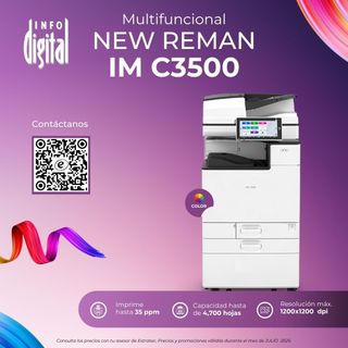 Un anuncio de una nueva impresora remanufacturada IM C3500