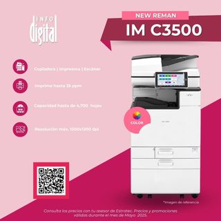 Un anuncio de una nueva impresora remanufacturada IM C3500