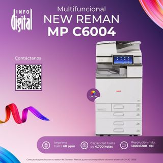 Un anuncio de una nueva impresora remanufacturada MP C6004