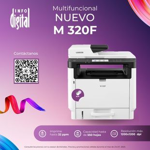 Un cartel de una impresora que dice nuevo m 320f