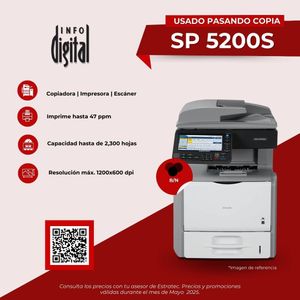 Un anuncio de una impresora que dice usada pasando copia sp 5200s