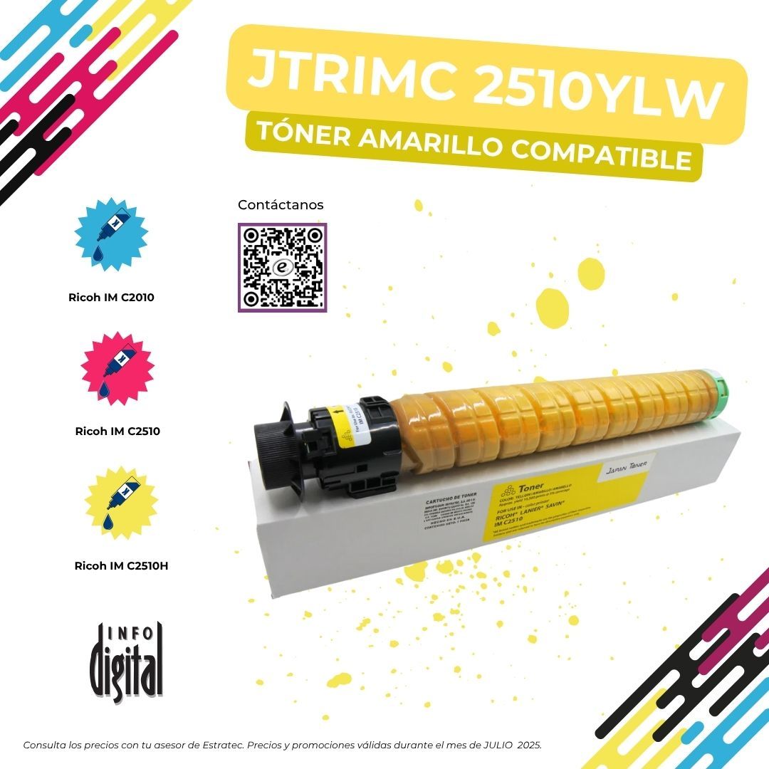 Un cartucho de tóner amarillo está encima de una caja blanca.