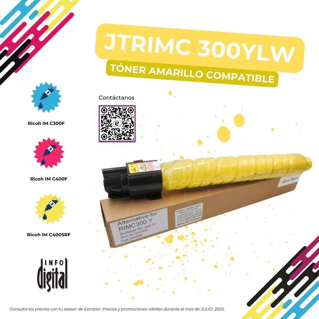 Un cartucho de tóner amarillo está encima de una caja de cartón.