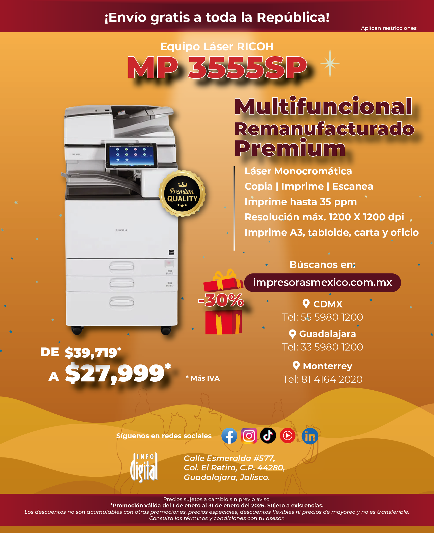 Un anuncio de una impresora digital llamada MP 3550