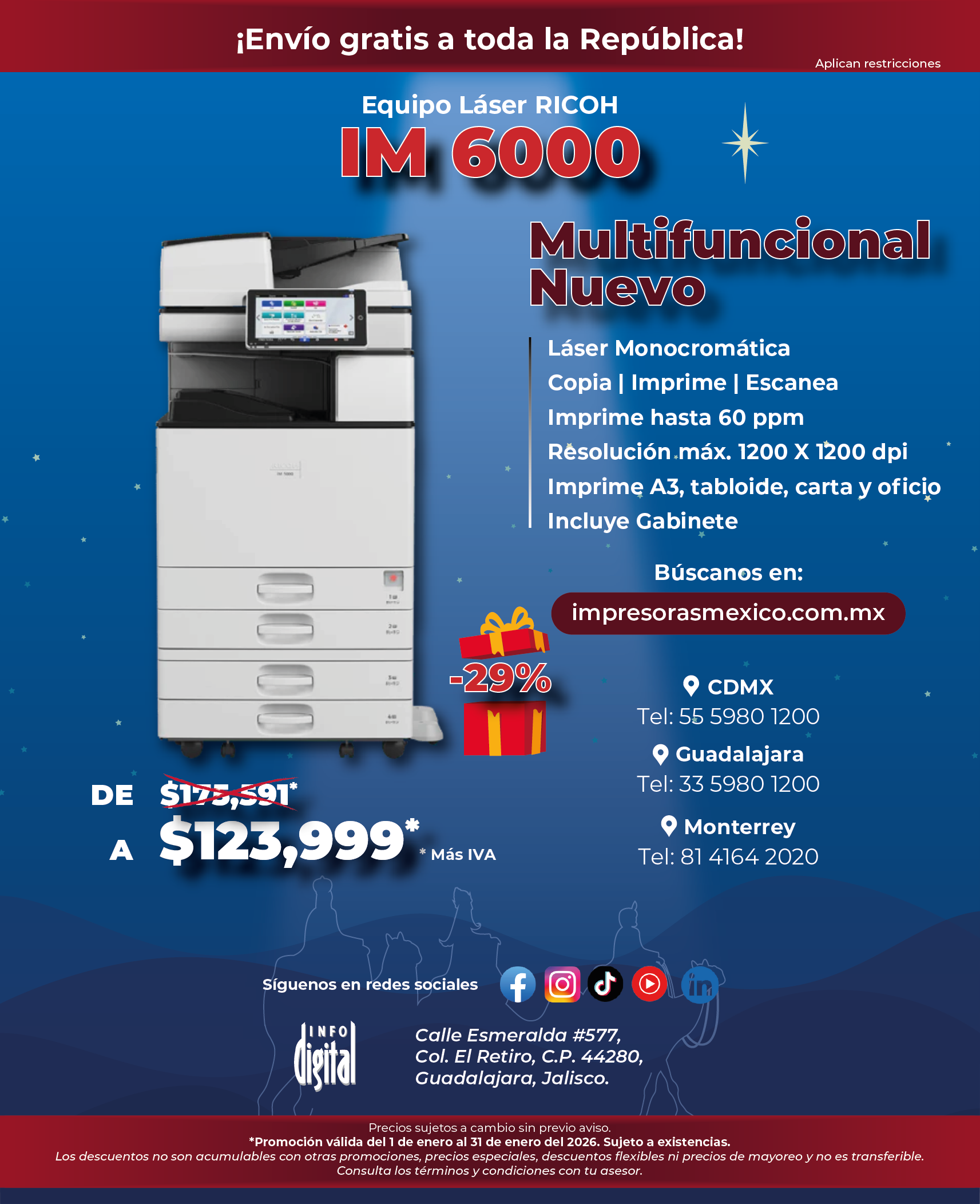 Un cartel de una impresora que dice nuevo m 320f