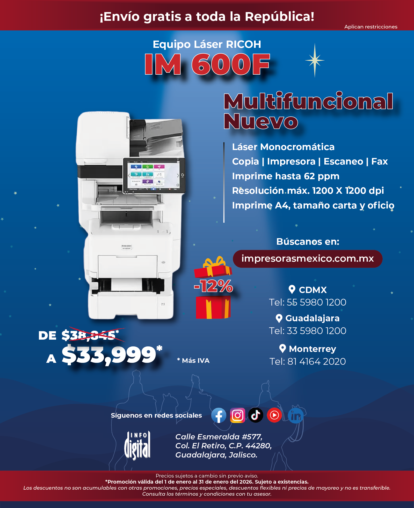 Un cartel de una impresora que dice nuevo m 320f