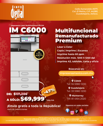 Un anuncio de una nueva impresora remanufacturada IM C3500