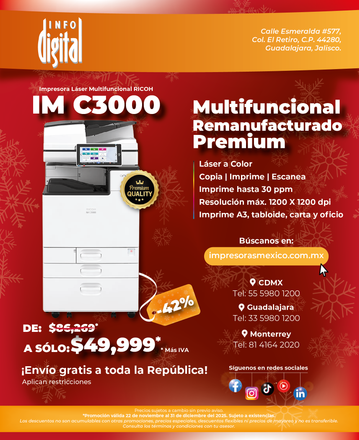 Un anuncio de una nueva impresora remanufacturada MP C6004