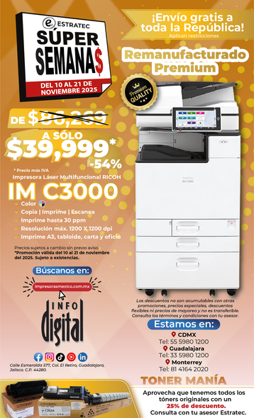 Un anuncio de una nueva impresora remanufacturada MP C3504EX