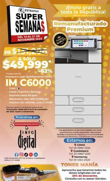 Un anuncio de una nueva impresora remanufacturada MP C6004