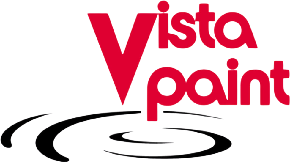 A red and black logo for vista paint