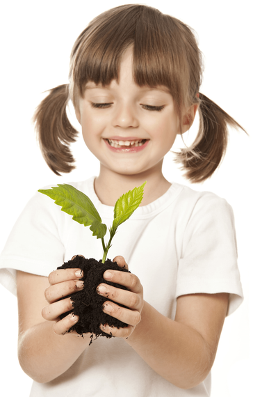 happy children holding a small plant