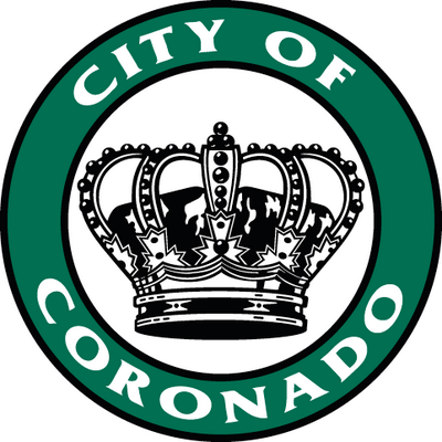 The city of coronado seal has a crown in the center