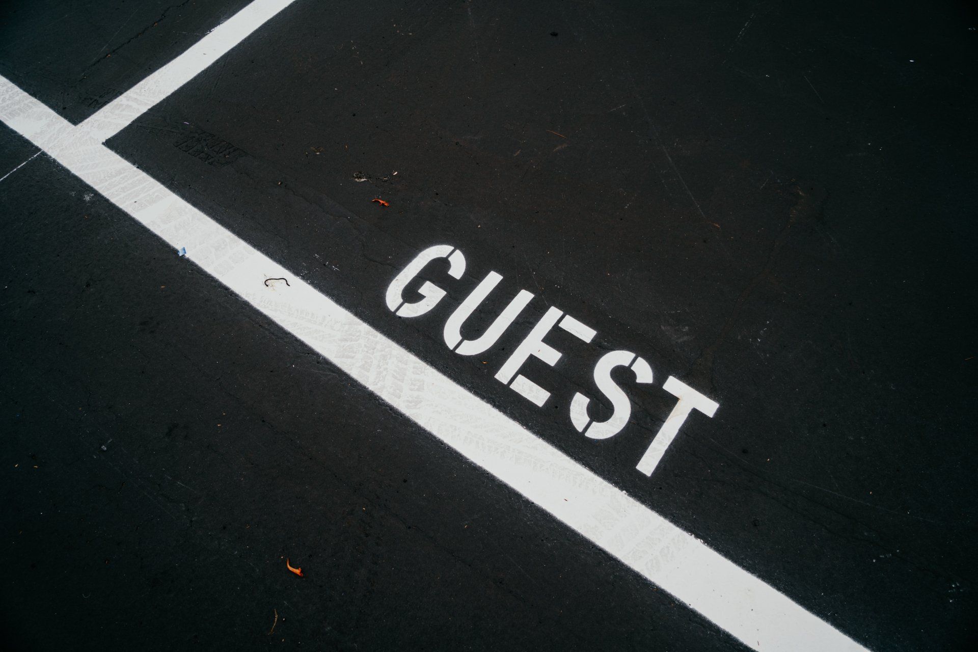 The word guest is painted on the side of the road