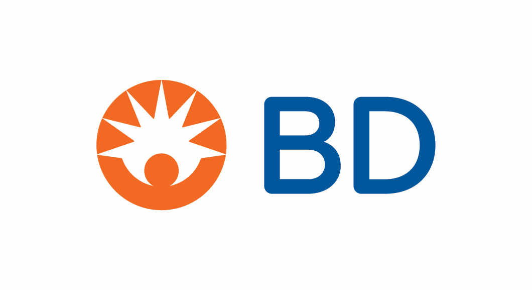 A blue and orange logo for bd with an eye in the center