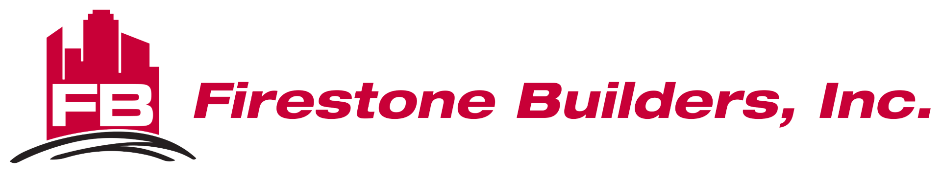 A red and white logo for firestone builders inc.