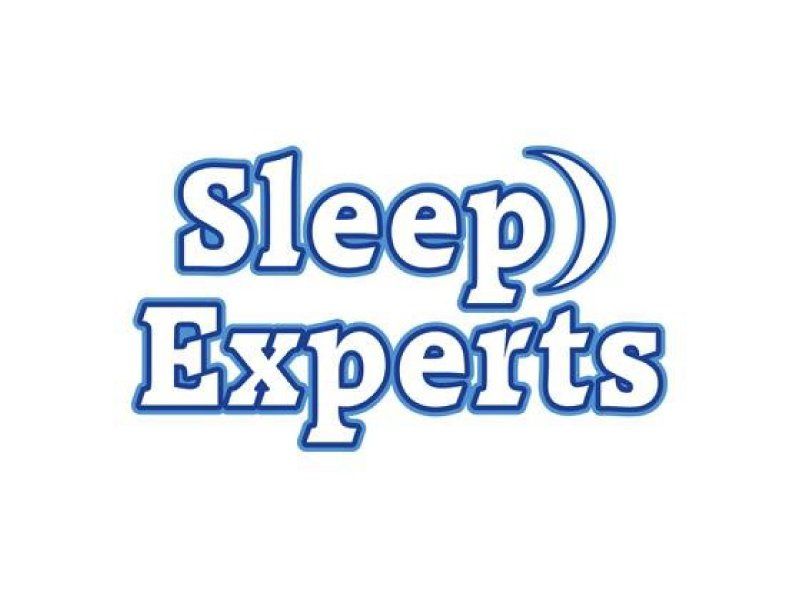 The logo for sleep experts is blue and white on a white background.