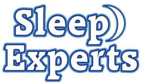 A blue and white logo for sleep experts