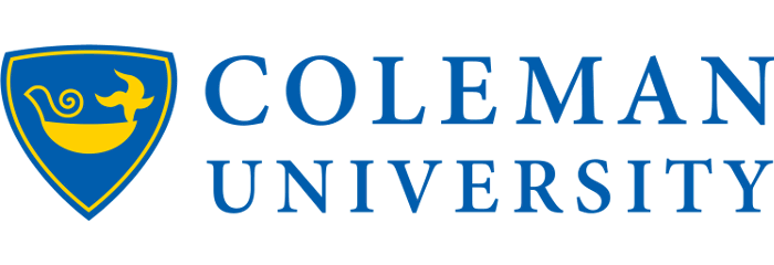 A blue and yellow logo for coleman university