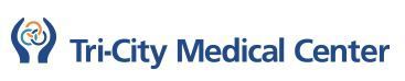 The tri-city medical center logo is blue and white.