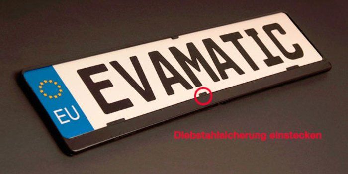 Ein Nummernschild mit dem Wort „evamatic“ darauf