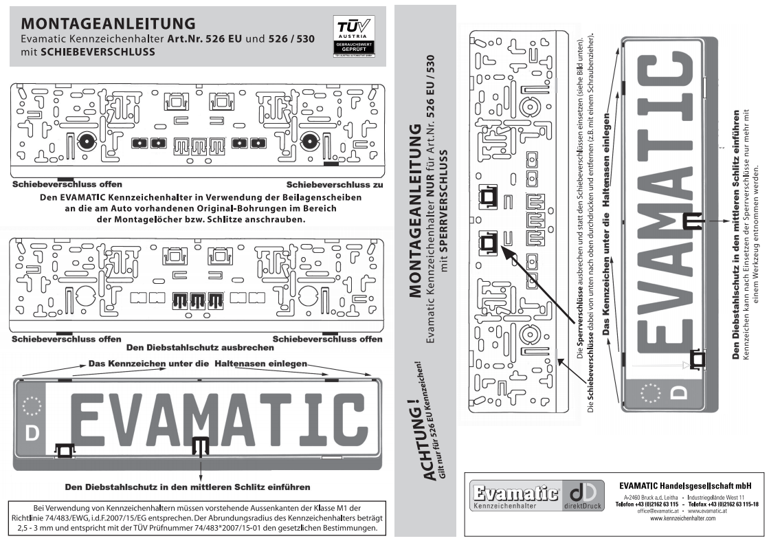 Eine schwarz-weiße Bedienungsanleitung von Evamatic